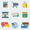 Shopping E-commerce Icons Flat Royalty Free Stock Photo