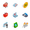 Shopping elements icons, isometric 3d style Royalty Free Stock Photo