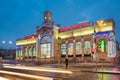 The shopping and entertainment center Warsaw Express in the New Year Christmas decorations in St. Petersburg. Russia