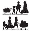 Shopping Family Silhouettes with Packs on White