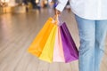 Shopping fashion lifestyle. Women wear holding shopping bag colorful mall. Female relaxation shopping Royalty Free Stock Photo