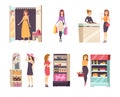 Shopping Female in Changing Room Ladies Set Vector
