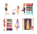 Shopping Female Looking at Cosmetics Stand Vector