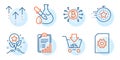 Shopping, File management and Chemistry experiment icons set. Timer, Swipe up and Loyalty points signs. Vector