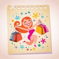 Shopping girl note paper cartoon illustration Royalty Free Stock Photo