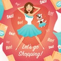 Shopping Girl Sale Advertisement Flat Poster Royalty Free Stock Photo