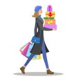 Shopping girl. Woman with colourful gift boxes and shopping bags Royalty Free Stock Photo