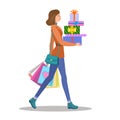 Shopping girl. Woman with colourful gift boxes and shopping bags Royalty Free Stock Photo