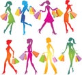 Shopping girls silhouettes Royalty Free Stock Photo