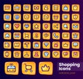 Shopping glossy ui button with pixelated color icon big set Royalty Free Stock Photo