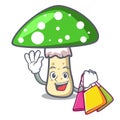 Shopping green amanita mushroom character cartoon