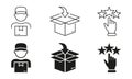 Shopping Guide Line and Silhouette Icon Set. Customer Buy Product Steps Symbol Collection. Delivery Process Pictogram