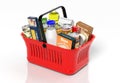 Shopping hand basket full with products Royalty Free Stock Photo