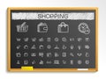 Shopping hand drawing line icons. chalk sketch sign illustration on blackboard Royalty Free Stock Photo