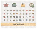 Shopping hand drawing line icons.