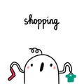 Shopping hand drawn illustration bad habit with cute marshmallow Royalty Free Stock Photo