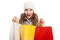 Shopping happy woman holding bags. Winter sales. Royalty Free Stock Photo