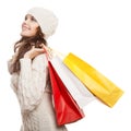 Shopping happy woman holding bags. Winter sales. Royalty Free Stock Photo