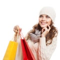 Shopping happy woman holding bags. Winter sales. Royalty Free Stock Photo