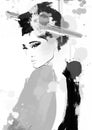 Shopping haute couture woman fashion art painting Royalty Free Stock Photo