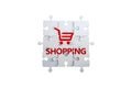 Shopping Icon and Text on Puzzle Pieces Royalty Free Stock Photo