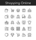 Shopping icons line outline vector illustration set with title for shopping online Royalty Free Stock Photo