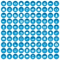 100 shopping icons set blue Royalty Free Stock Photo