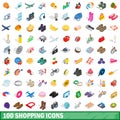 100 shopping icons set, isometric 3d style Royalty Free Stock Photo