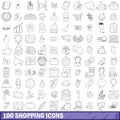 100 shopping icons set, outline style Royalty Free Stock Photo