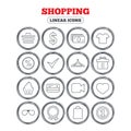 Shopping icons. Shirt, gift box and currency. Royalty Free Stock Photo