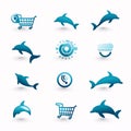 Shopping icons - vector icon set. Blue and white colors Royalty Free Stock Photo
