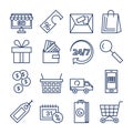 Shopping icons vector set isolated. Purchase and delivery collection. Online or offline shopping sign. Money sale