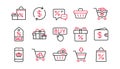 Shopping line icons. Gift, Percent sign and Sale discount. Linear icon set. Vector