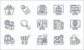 Shopping line icons line icons. linear set. quality vector line set such as shopping bag, cash register, delivery truck, online Royalty Free Stock Photo