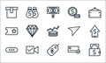 shopping line icons. linear set. quality vector line set such as cash, discount, switch off, card, camera shots, tickets, send,