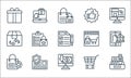 shopping line icons line icons. linear set. quality vector line set such as cash register, money withdrawal, shopping bag, Royalty Free Stock Photo