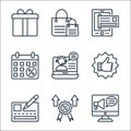 Shopping line icons line icons. linear set. quality vector line set such as online marketing, discount, bank check, feedback,