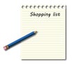 Shopping list with blue pencil