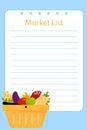 Shopping list. Checklist food planning for market.