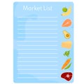 Shopping list. Checklist food planning for market.