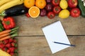 Shopping list with fruits and vegetables Royalty Free Stock Photo