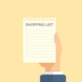Shopping list in hand icon in flat style. Memo pages vector illustration on isolated background. Daily planner sign business
