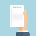 Shopping list in hand icon in flat style. Memo pages vector illustration on isolated background. Daily planner sign business