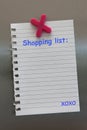 Shopping list note on a fridge door with magnet