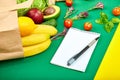 Shopping list, recipe book, diet plan. Grocering concept. Royalty Free Stock Photo