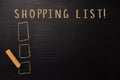 Shopping List! written with color chalk. Supported by an additional services. Blackboard concept