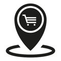 Shopping location icon. Cart symbol. Store navigation. Black simple marker.