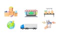 Shopping Logistics from Order Batching, Transportation and Delivery Vector Illustration Set