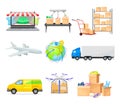 Shopping Logistics from Ordering to Order Batching, Transportation and Delivery Vector Illustration Set