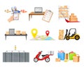 Shopping Logistics from Ordering to Order Batching, Transportation and Delivery Vector Illustration Set